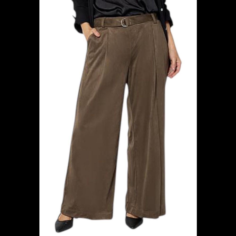 WynneCollection Women's Belted Faux Suede Pant Bark - Regular